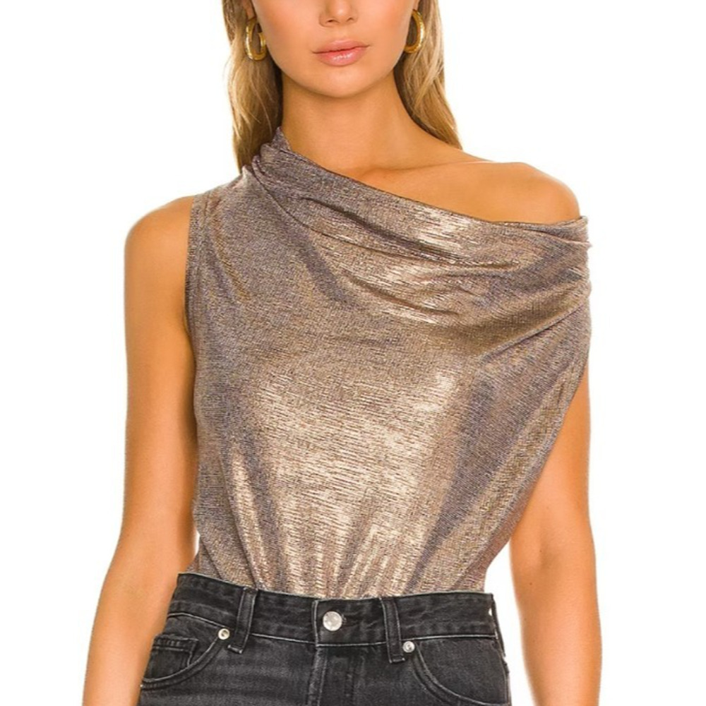 Brochu Walker The Nova Top Size S Bronze Liquid Metallic Cowl Neck Sleeveless